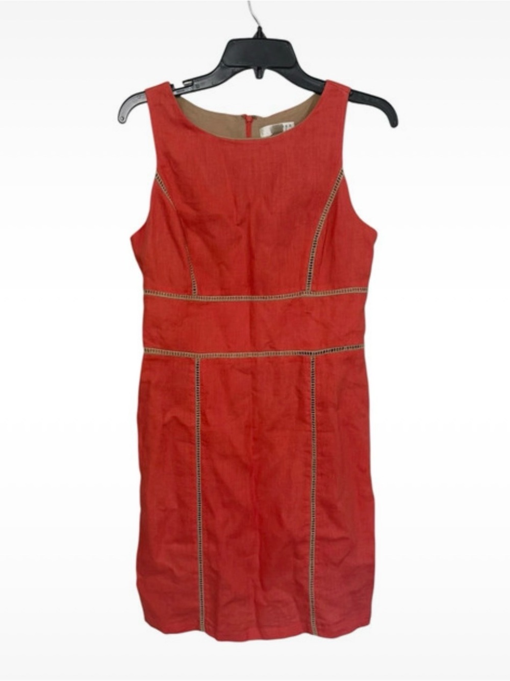 Kenar Red Sleeveless Sheath Dress with Contrast Trim